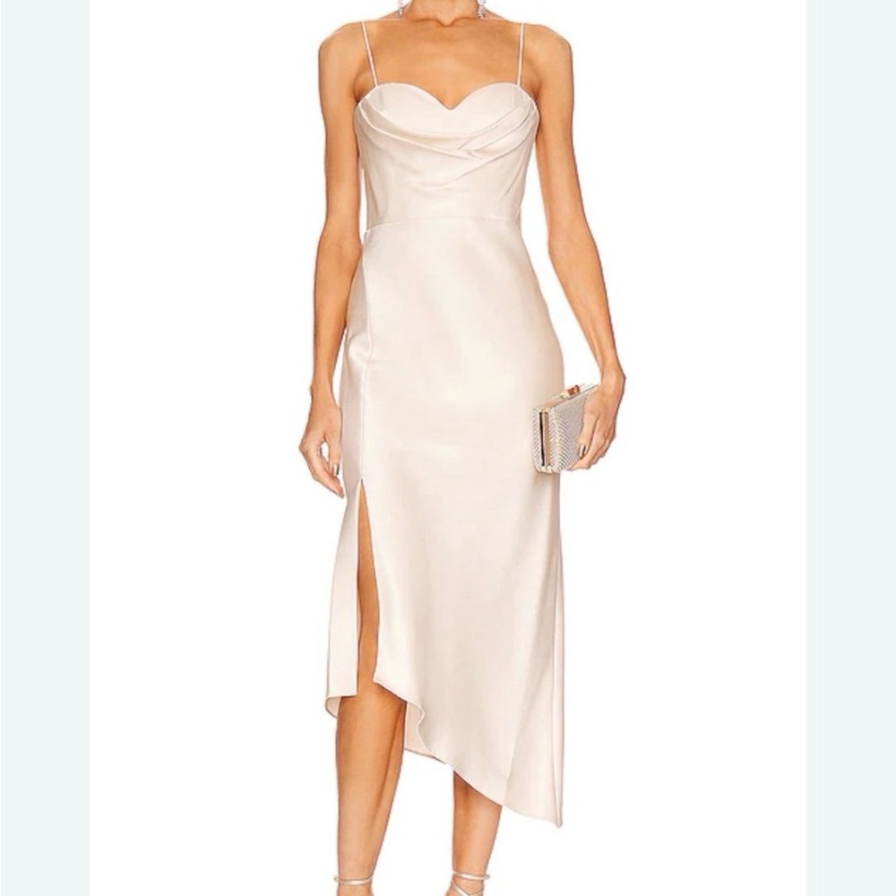 Alice + Olivia Pale Blush Asymmetrical Slip Dress with Side Slit